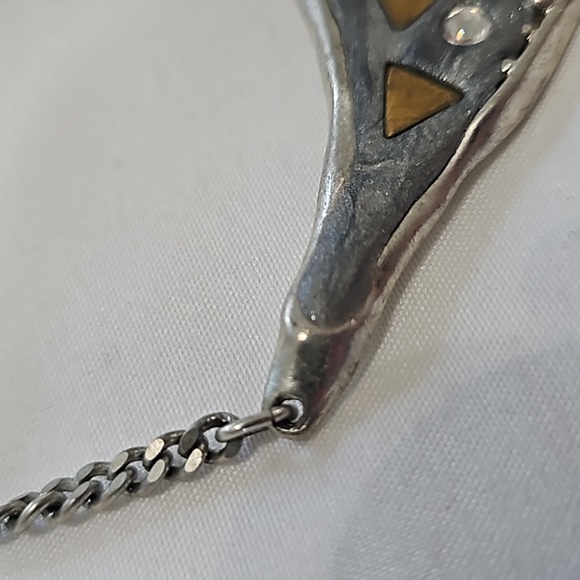 Retro Brutalist Avant Garde Mixed Metal Pendant w/Attached Chain - Picture 4 of 5